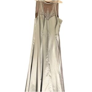 1990s Eve Of Milady Green Lace Halter Top Full Length Bridesmaid Dress Fit 12-14